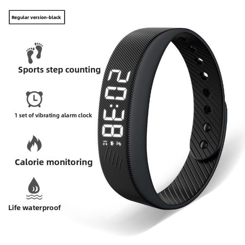 Black fitness tracker and vibration alarm with digital display 